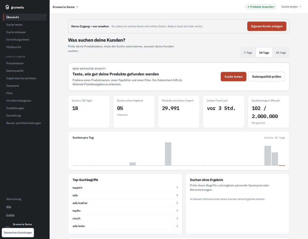 Overview — Original screenshot of the German demo workspace